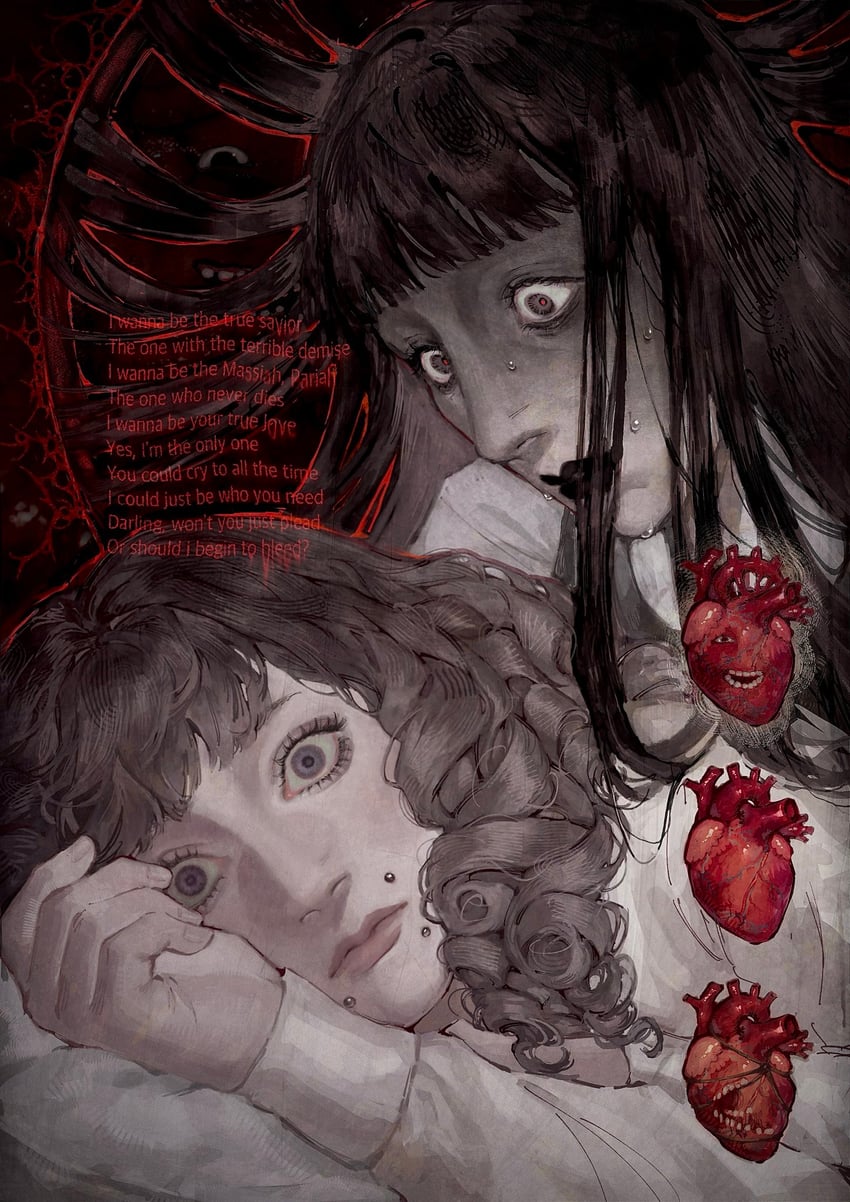 samarie, marina domek, and dysmorphia (fear and hunger termina) drawn by sharkkiio