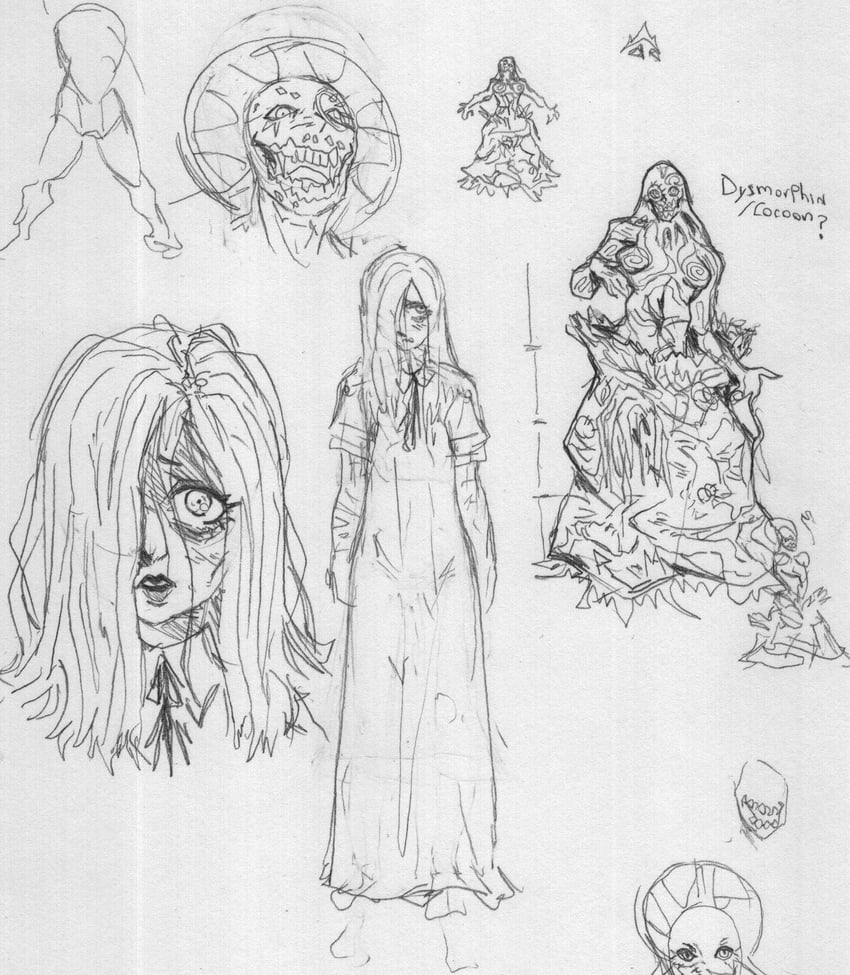 samarie, marina domek, dysmorphia, and cocoon (fear and hunger termina) drawn by chakadonb